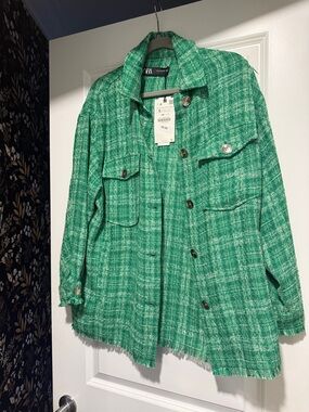 Zara Emerald Green Tweed Shacket